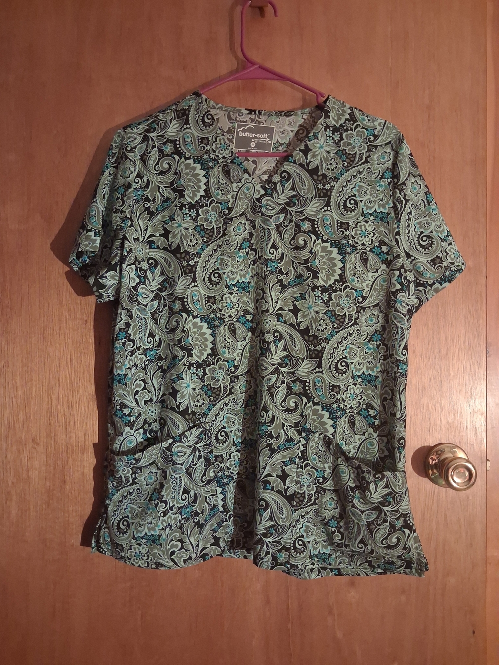 UA Scrubs Paisley V-Neck Medical Top - Teal & Black